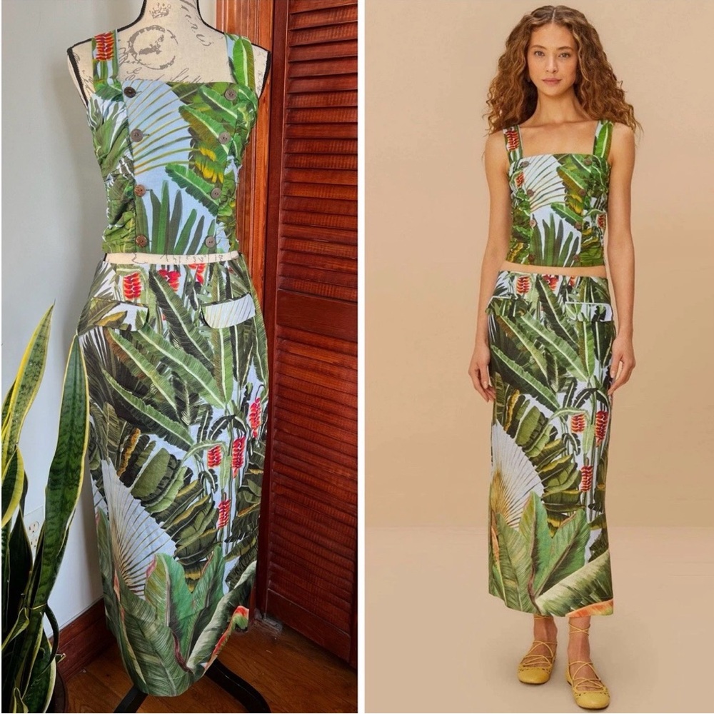FARM RIO Amazonia Forest Euroflax™ Premium Linen Matching Set Top & Skirt Medium